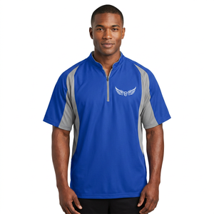 Royal Blue <b>Men's</b> Quarter-Zip Sport Shirt With Wing Logo Embroidery Quick Dry Polyester <b>Summer</b> Wear - Product Image 3