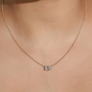 Manufacturer Minimalist Snake Chain Everyday Wear Customization Necklace 10K 14K 18K <b>Solid</b> <b>Gold</b> Oval Lab Grown Diamond <b>Pendant</b> - Product Image 2