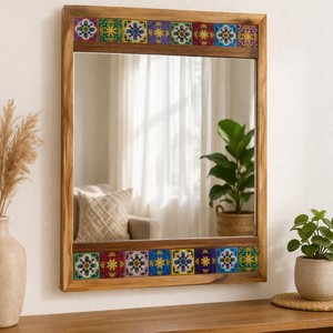 Handcrafted Mixed Wood Ceramic Tile Mosaic <b>Mirror</b> | Wholesale Artisanal <b>Wall</b> <b>Mirror</b> India - Product Image 1