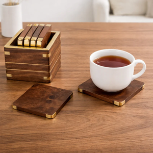 Wood Coaster Factory Supply Rustic Natural Blank Wooden Coaster with Holder Elegant Crafts Wood Coaster - Product Image 1