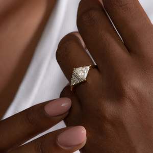 Triangle Cut Diamond Engagement Ring 14k solid Gold Pave Setting Geometric Classic Women's Fine Jewelry - Product Image 5