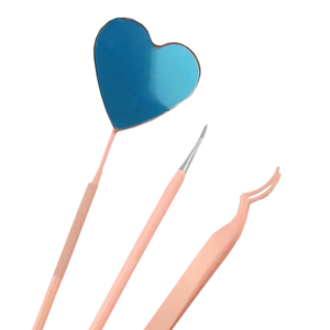 Ensemble de miroirs pour extensions de cils en acier inoxydable en forme de cœur avec pinces à pointe fine, outil de beauté pour une application précise des cils - Product Image 1