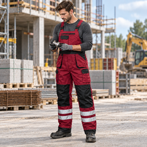 Salopette de travail réfléchissante pour homme avec logo OEM, uniforme de chantier, genouillères renforcées, design bicolore, vêtements de travail utilitaires - Product Image 6