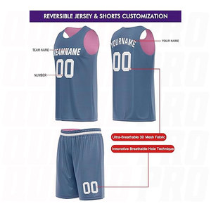 Uniforme de Baloncesto Estampado de Alta Calidad en Rosa, Marrón y Azul, Sublimación, Secado Rápido, Poliéster, Conjunto Personalizado de Camiseta y Pantalones Cortos - Product Image 2