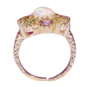 Gold Plated Cocktail <b>Ring</b> With <b>Opal</b> And Multicolor Stones Prong Setting Bohemia Style Women's Everyday Wear - Product Image 3