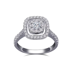 Anillo de Compromiso Unisex de Oro Blanco con Diamante Sintético de 1 Quilate, Corte Brillante, Certificado IGI, Diseño Clásico de Halo, Chapado en Platino de 14k - Product Image 1