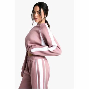 Ensemble de survêtement deux pièces pour femme, manches longues, col rond, coupe ample, sweat-shirt sportif, pantalon de jogging avec bande latérale, tissu polaire - Product Image 4