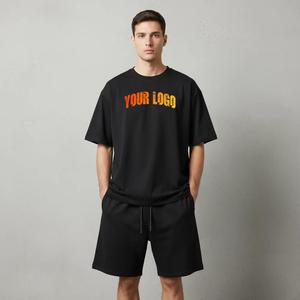 Custom High Quality Winter Men's Casual Streetwear 2-Piece <b>Set</b> Short Sleeve T-Shirt Shorts Jogger Breathable Fleece <b>Knit</b> Printed - Product Image 4