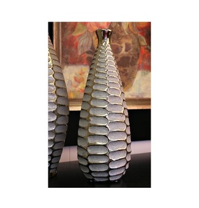 Luxury Electroplated Gold and Shimmering Silver <b>Ceramic</b> <b>Vase</b> – Modern Textured Teardrop Centerpiece with Geometric Tile Pattern - Product Image 1