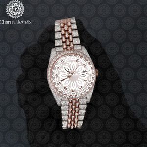 Montre de luxe pour homme Charm Jewells en acier inoxydable, cadran 40 mm, lunette sertie de diamants, mouvement mécanique analogique, résistance à l'eau 10 bars, bouton poussoir - Product Image 3
