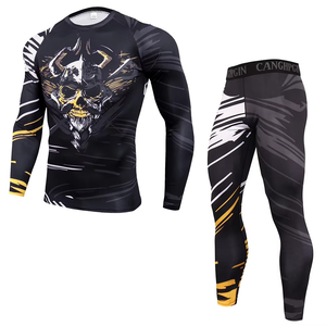 Ensemble de vêtements de compression pour hommes BJJ MMA, t-shirt à manches longues et leggings courts, imprimé sur mesure pour l'été - Product Image 5