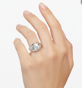 Bague dôme signet minimaliste en argent sterling 925 et or massif 14K 18K sertie clos, pour homme, idéale pour fiançailles et mariage - Vente en gros - Product Image 6