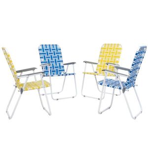 2 chaises de plage pliantes en acier jaune et blanc avec sangles en PP, capacité de 120 kg - Product Image 5