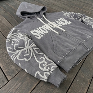 Sudadera con Capucha y Cierre de Cremallera Snowgrace Gris, Estampado Floral, Corte Regular, Ropa Casual de Invierno para Hombre - Product Image 6