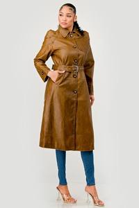 Manteau long vintage en cuir d'agneau véritable pour femme, col rabattu, boutons en corne, manches longues, rembourrage 100% polyester, hiver - Product Image 4