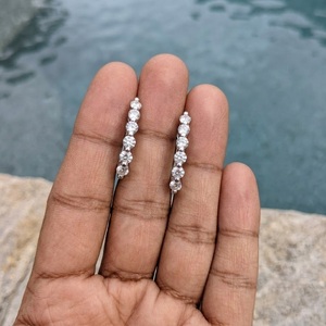 Minimalist Au750 White Gold Natural Diamond Huggie Earrings Single Row Secure French <b>Clip</b> Bridal Fine Jewelry HK Wholesale - Product Image 3