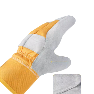 Gants de sécurité en cuir blanc et jaune, entièrement texturés, résistants à l'abrasion, antidérapants, usage général, poignet droit - Product Image 4
