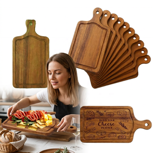 Planche à découper rectangulaire en bois d'acacia durable avec poignée, épaisseur 1,5 cm, collection artisanale pour la cuisine, la viande, le fromage et le service - Product Image 3
