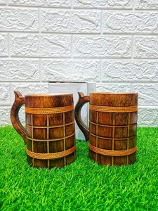 Taza de Cerveza de Madera Clásica Hecha a Mano de Calidad Superior, Ecológica, con Asa, Taza de Madera de Mango, Accesorio Clásico de Bar, Reutilizable - Product Image 6