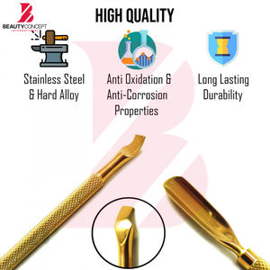 Limpiador de Uñas de Doble Punta, Herramienta de Belleza de Acero Inoxidable, Empujador de Cutículas Curvo Dorado y Limpiador de Uñas - Product Image 5