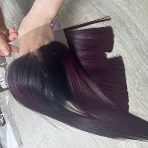 Precio de fábrica 100% Virgen cruda vietnamita Trama humana encaje peluca rizo birmano Color Borgoña Super doble extensiones de cabello dibujado - Product Image 3