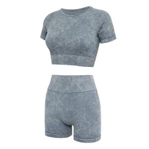 Ensembles pour femmes 2 pièces ensemble femmes lavé à l'acide t-shirts meilleure qualité hommes vêtements Streetwear logo personnalisé impression 2026 HI - Product Image 4