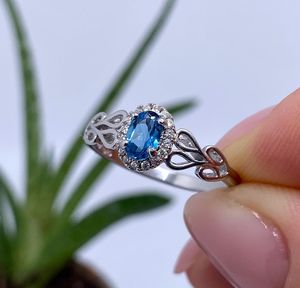 Anillo de Topacio Azul Londres Natural, Certificado por IGI, Estilo Art Deco, Plata de Ley 925, Chapado en Oro, Joyería Fina Hecha a Mano para Mujer - Product Image 6