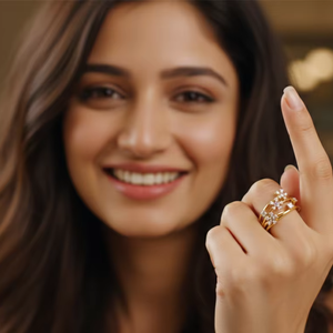 แหวนลายดอกไม้สามวงหรูหรา ประดับเพชรระยิบระยับ สีทอง ดีไซน์ทันสมัย แบบซ้อนได้ เหมาะสำหรับงานปาร์ตี้และงานหมั้น - Product Image 3