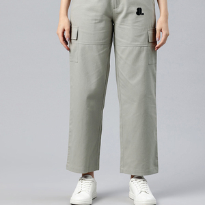 Women High Waist Cargo <b>Pants</b> Solid Color Canvas Ankle-Length Loose Fit With Pockets Breathable Casual Style - Product Image 4
