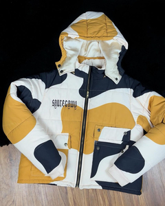 Chaqueta de invierno para hombre con cuello alto de lona, estampado con bloques de color, estilo urbano, gruesa, aislada y de corte ajustado. - Product Image 5