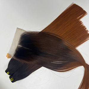 Prix de gros 100% brut vierge vietnamien humain dentelle trame os droit brun mélange de couleur Super Double Drawn Extensions de cheveux - Product Image 6