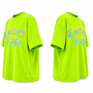 เสื้อยืดโอเวอร์ไซส์สีเขียวนีออนแบบกำหนดเองพร้อมลายพิมพ์กราฟิก 3 มิติ |   ผู้ผลิตเสื้อยืดผ้าฝ้ายลำลองสไตล์สตรีทแวร์สำหรับทุกเพศ - Product Image 4