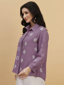 เสื้อเชิ้ตแขนยาวผ้าเรยอนเครปย้อมสีมัสตาร์ดสำหรับผู้หญิง คอปกแบบสเปรด สไตล์ลำลอง - Product Image 2