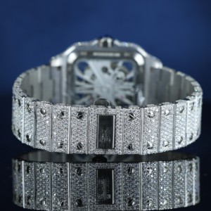 Montre mécanique vintage pour homme en acier inoxydable argenté, entièrement sertie de diamants Moissanite, cadran squelette glacé, édition limitée, style Hip Hop - Product Image 2