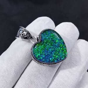 Handmade Triplet <b>Opal</b> Heart <b>Pendant</b> with Bezel Setting Vintage 925 Silver Plated Engagement Jewelry Third Party Certified - Product Image 2