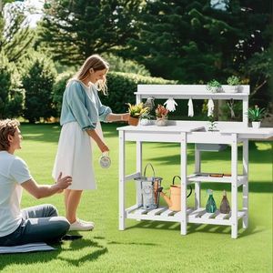 Resistente alle intemperie in legno giardino Workstation panca per invasatura all'aperto tavolo mensola di stoccaggio per piantare Patio cortile uso balcone - Product Image 5