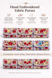 Hand Embroidered Fabric Purses with Floral & Bird Motifs, Artisan Clutch <b>Bags</b> for Evening, <b>Festive</b> & Ethnic Wear - Product Image 6