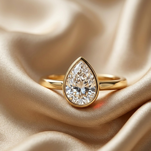 Anillo de compromiso minimalista con diamante de laboratorio de corte pera de 0.60 ct, en oro macizo de 14K, con engaste de bisel en forma de lágrima, banda solitaria lisa para mujer. - Product Image 1
