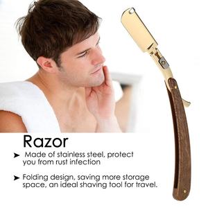 Ensemble de rasoir professionnel en acier inoxydable à bord droit avec manche en bois 100% Logo personnalisé pour barbiers - Product Image 2