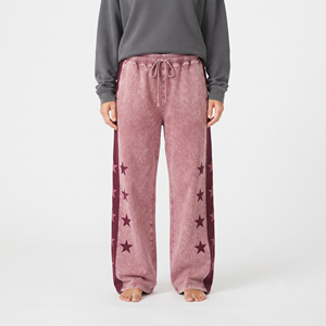 Pantalones de chándal de algodón para mujer, extragrandes, con estampado de estrellas, lavado ácido, rayas laterales, pierna ancha, estilo jogger, personalizados, holgados, informales, streetwear - Product Image 4