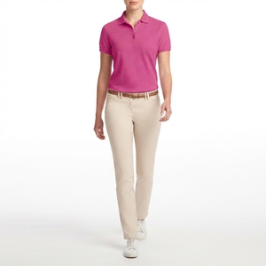 Polo de Manga Corta Rosa para Mujer, Color Sólido, Algodón Piqué, Estilo Casual con Botones, Corte Regular - Product Image 4