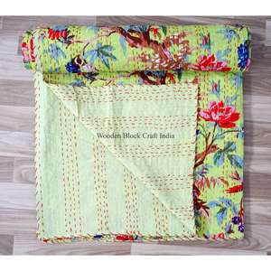 Rajasthan Handmade Printed Reversible Vintage Eco-Friendly All-Season <b>Double</b> Size Organic 100% Cotton Kantha Spread Printing - Product Image 5