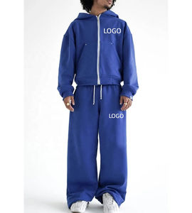 Ensemble de survêtement unisexe en coton épais, coupe oversize et courte, style streetwear, avec sweat à capuche zippé personnalisé OEM pour homme - Product Image 1