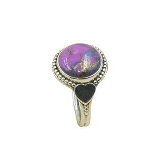 925 Sterling <b>Silver</b> Purple Copper Turquoise <b>Ring</b> Handmade Oval Cabochon Gemstone Vintage Boho Adjustable Women <b>Statement</b> Jewelry - Product Image 1