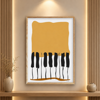 Peinture murale abstraite moderne minimaliste à thème clavier de piano, dorée, acrylique, peinte à la main, sur toile encadrée, pour intérieur