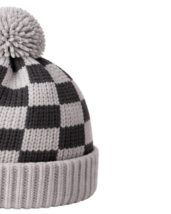 Gorro de Punto a Cuadros Gris y Blanco Personalizado, Gorro de Invierno Cálido con Pompón, Gorro de Punto Grueso Unisex, Gorro con Logo Personalizado, Proveedor OEM - Product Image 2