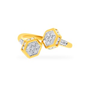 Bague hexagonale Duo en or jaune 14 carats avec grappe de diamants – Bague géométrique moderne et élégante avec diamants - Product Image 3