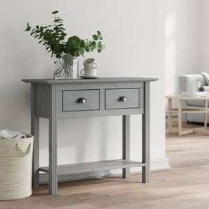 Table console en bois de pin massif gris moyen et bois d'ingénierie avec décoration intérieure unique en métal - Product Image 1