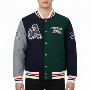 Chaqueta Varsity Urban Ghost Club para Hombre, Estilo Urbano, Diseño de Bloques de Color con Parches Bordados, Cuello Camisero, Corte Regular, para Otoño - Product Image 4