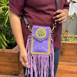 กระเป๋าสะพายคาดลำตัวหนังวัวสีเมทัลลิกสำหรับผู้หญิงกระเป๋าใส่มือถือหนังแท้ Concho CELL 2025อินเทรนด์แบบใหม่ - Product Image 3